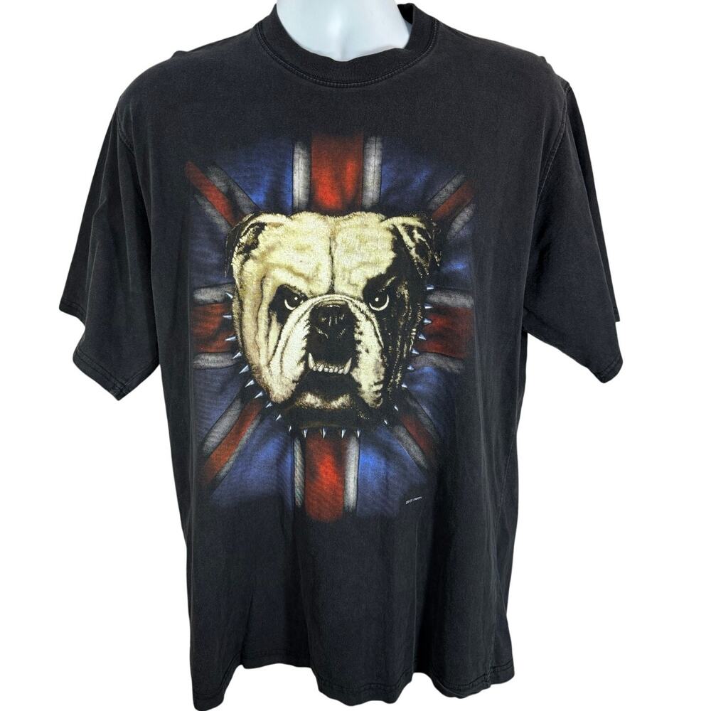 Vintage Bulldog Graphic T-Shirt British Flag Biker Rock Tee - Men's Size XL